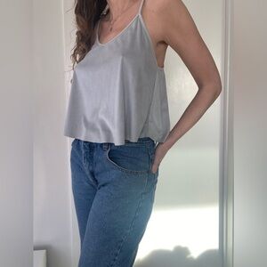 Light Gray-blue Women's Spaghetti Strap Open-back ultra soft Tank Top